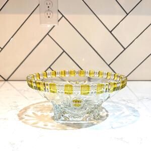 vintage Walther Glass KOMET footed serving bowl clear yellow crystal glass